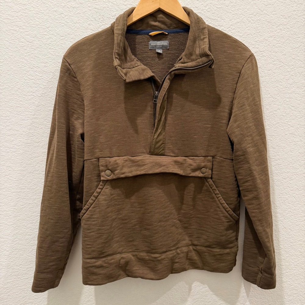 LL Bean Signature Slim Fit Quarter Zip Pullover Brown Anorak Sweatshirt Mens S